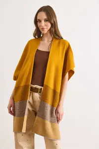 Olalook Women's Mustard Zigzag Patterned Poncho Cardigan - Image 2