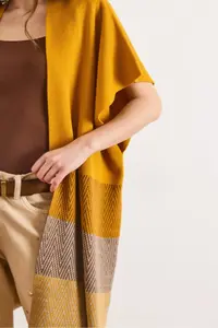 Olalook Women's Mustard Zigzag Patterned Poncho Cardigan - Image 5