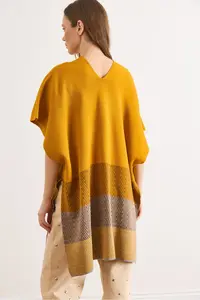Olalook Women's Mustard Zigzag Patterned Poncho Cardigan - Image 6