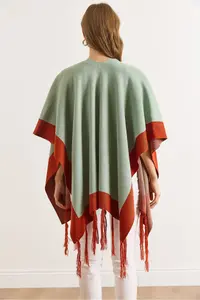 Olalook Women's Mint Green Color Block Poncho Cardigan - Image 2