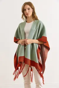 Olalook Women's Mint Green Color Block Poncho Cardigan - Image 4