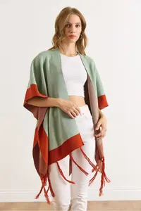 Olalook Women's Mint Green Color Block Poncho Cardigan - Image 5