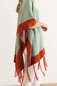 Olalook Women's Mint Green Color Block Poncho Cardigan - Image 6