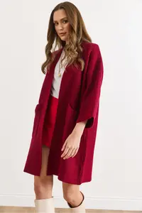 Olalook Women's Burgundy Soft Textured Pocket Knitwear Cardigan - Image 4