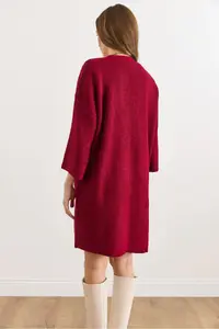 Olalook Women's Burgundy Soft Textured Pocket Knitwear Cardigan - Image 5