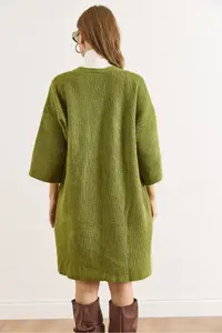 Olalook Women's Oil Green Soft Textured Pocket Knitwear Cardigan - Image 4