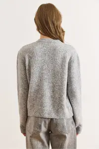 Olalook Women's Gray Collar Stone Detailed Heart Button Knitwear Cardigan - Image 6