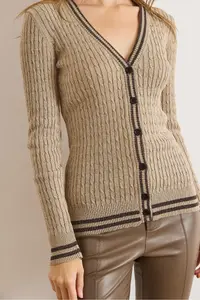 Olalook Women's Stone Stripe Detailed Hair Knitted Knitwear Cardigan - Image 5