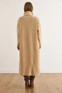 Olalook Women's Camel Self-Fringed Pocket Long Cardigan - Image 5