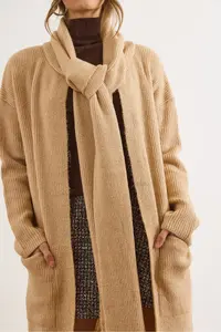 Olalook Women's Camel Self-Fringed Pocket Long Cardigan - Image 6