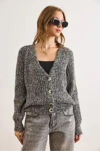 Olalook Women's Black Melted Soft Textured Knitwear Cardigan - Image 5