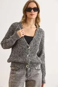 Olalook Women's Black Melted Soft Textured Knitwear Cardigan - Image 6