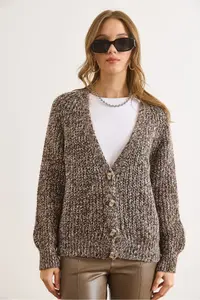 Olalook Women's Brown Melted Soft Textured Knitwear Cardigan - Image 2