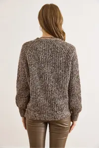 Olalook Women's Brown Melted Soft Textured Knitwear Cardigan - Image 3
