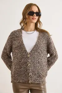 Olalook Women's Brown Melted Soft Textured Knitwear Cardigan - Image 5