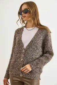 Olalook Women's Brown Melted Soft Textured Knitwear Cardigan - Image 6