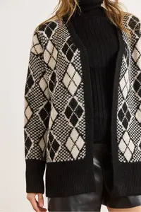 Olalook Women's Black Diamond Pattern Soft Textured Thick Knitwear Cardigan - Image 3