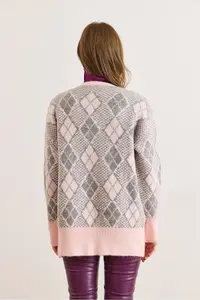 Olalook Women's Pink Diamond Pattern Soft Textured Thick Knitwear Cardigan - Image 2