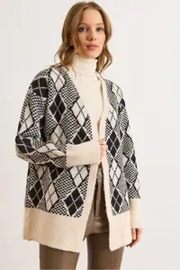 Olalook Women's Stone Diamond Pattern Soft Textured Thick Knitwear Cardigan