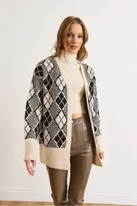Olalook Women's Stone Diamond Pattern Soft Textured Thick Knitwear Cardigan - Image 6