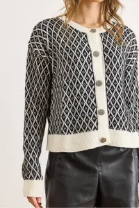 Olalook Women's White Tiny Baklava Crew Neck Soft Textured Knitwear Cardigan - Image 3