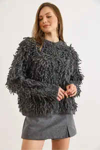 Olalook Women's Smoked Coated Buttoned Tassel Knitwear Cardigan - Image 3