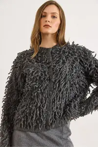 Olalook Women's Smoked Coated Buttoned Tassel Knitwear Cardigan - Image 4
