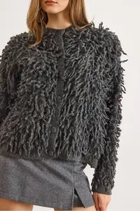 Olalook Women's Smoked Coated Buttoned Tassel Knitwear Cardigan - Image 5
