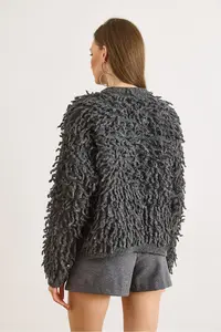 Olalook Women's Smoked Coated Buttoned Tassel Knitwear Cardigan - Image 6