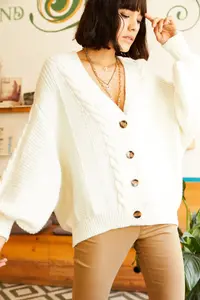 Olalook Women Ecru Braided Knitwear Cardigan - Image 5