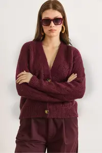 Olalook Women's Purple Openwork Soft Textured Knitwear Cardigan - Image 3
