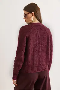 Olalook Women's Purple Openwork Soft Textured Knitwear Cardigan - Image 5
