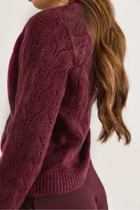 Olalook Women's Purple Openwork Soft Textured Knitwear Cardigan - Image 6