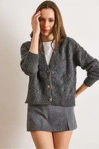 Olalook Women's Smoked Openwork Soft Textured Knitwear Cardigan - Image 2