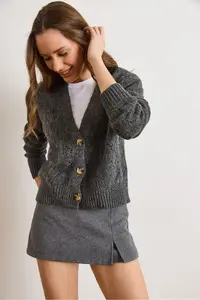 Olalook Women's Smoked Openwork Soft Textured Knitwear Cardigan - Image 5