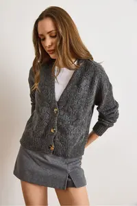 Olalook Women's Smoked Openwork Soft Textured Knitwear Cardigan - Image 6