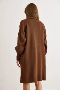 Olalook Women's Bitter Brown Button Detailed Overcoat Cardigan - Image 2