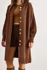 Olalook Women's Bitter Brown Button Detailed Overcoat Cardigan - Image 6