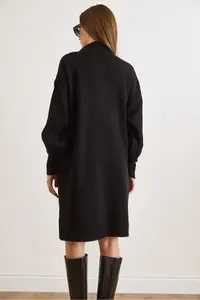 Olalook Women Black Button Detailed Coat Cardigan - Image 6