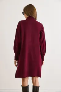 Olalook Women Burgundy Button Detailed Coat Cardigan - Image 3
