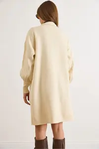 Olalook Women Ecru Button Detailed Coat Cardigan - Image 3