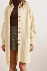 Olalook Women Ecru Button Detailed Coat Cardigan - Image 4
