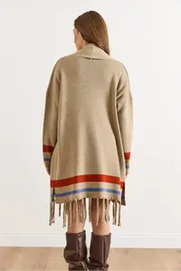 Olalook Women's Mink Fringed Slit Shawl Collar Knitwear Cardigan - Image 5