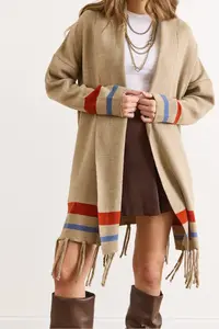 Olalook Women's Mink Fringed Slit Shawl Collar Knitwear Cardigan - Image 6