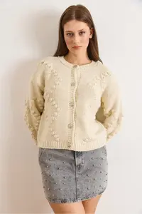 Olalook Women's Stone Embossed Knitted Soft Textured Thick Knitwear Cardigan - Image 2