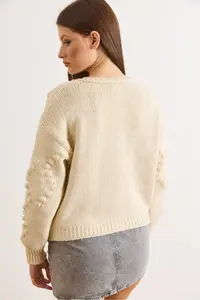 Olalook Women's Stone Embossed Knitted Soft Textured Thick Knitwear Cardigan - Image 3