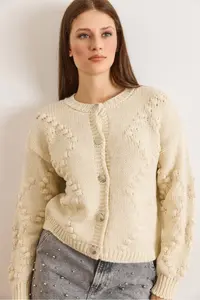 Olalook Women's Stone Embossed Knitted Soft Textured Thick Knitwear Cardigan - Image 5