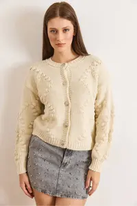 Olalook Women's Stone Embossed Knitted Soft Textured Thick Knitwear Cardigan - Image 6