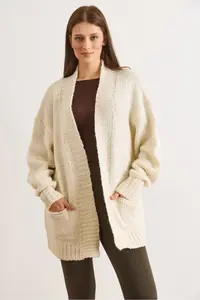 Olalook Women's Ecru Pocket Soft Textured Knitwear Cardigan - Image 6
