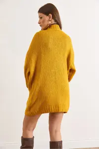 Olalook Women's Mustard Pocket Soft Textured Knitwear Cardigan - Image 3